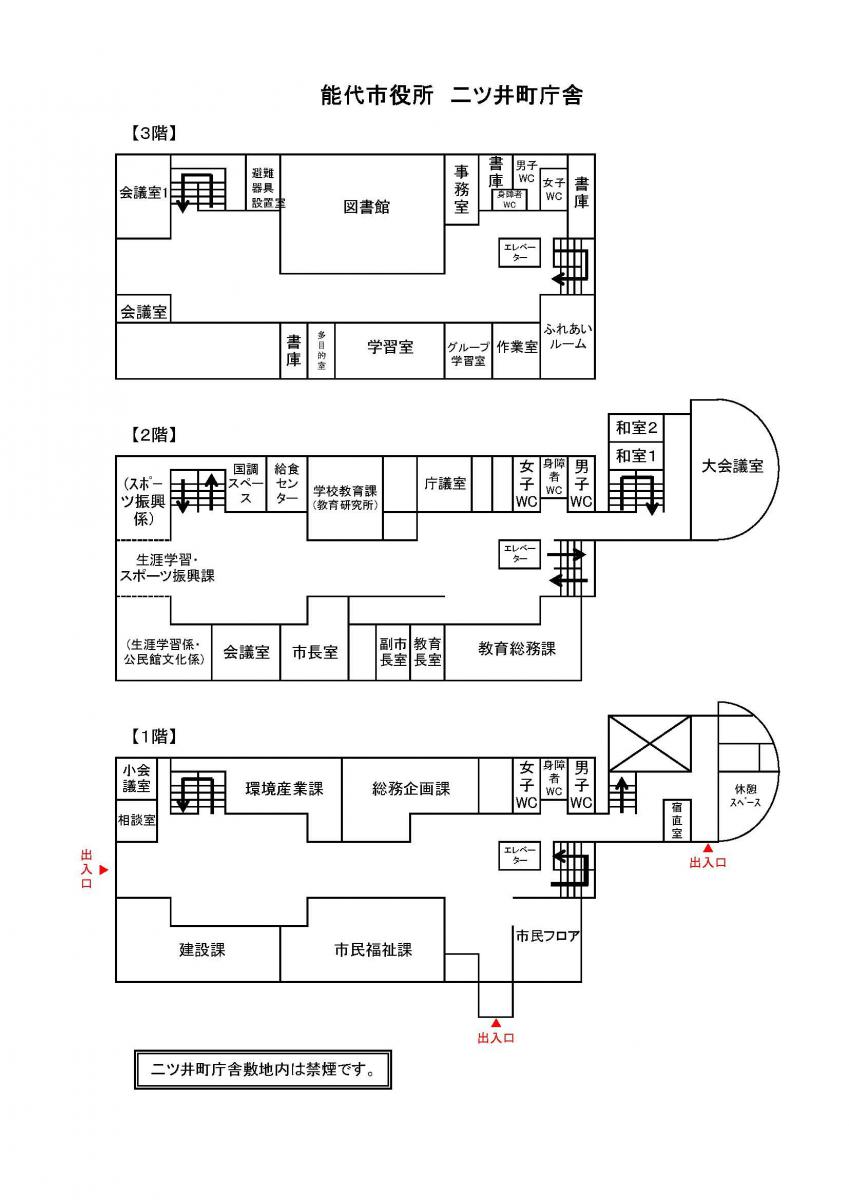 能代市二ツ井町庁舎案内図