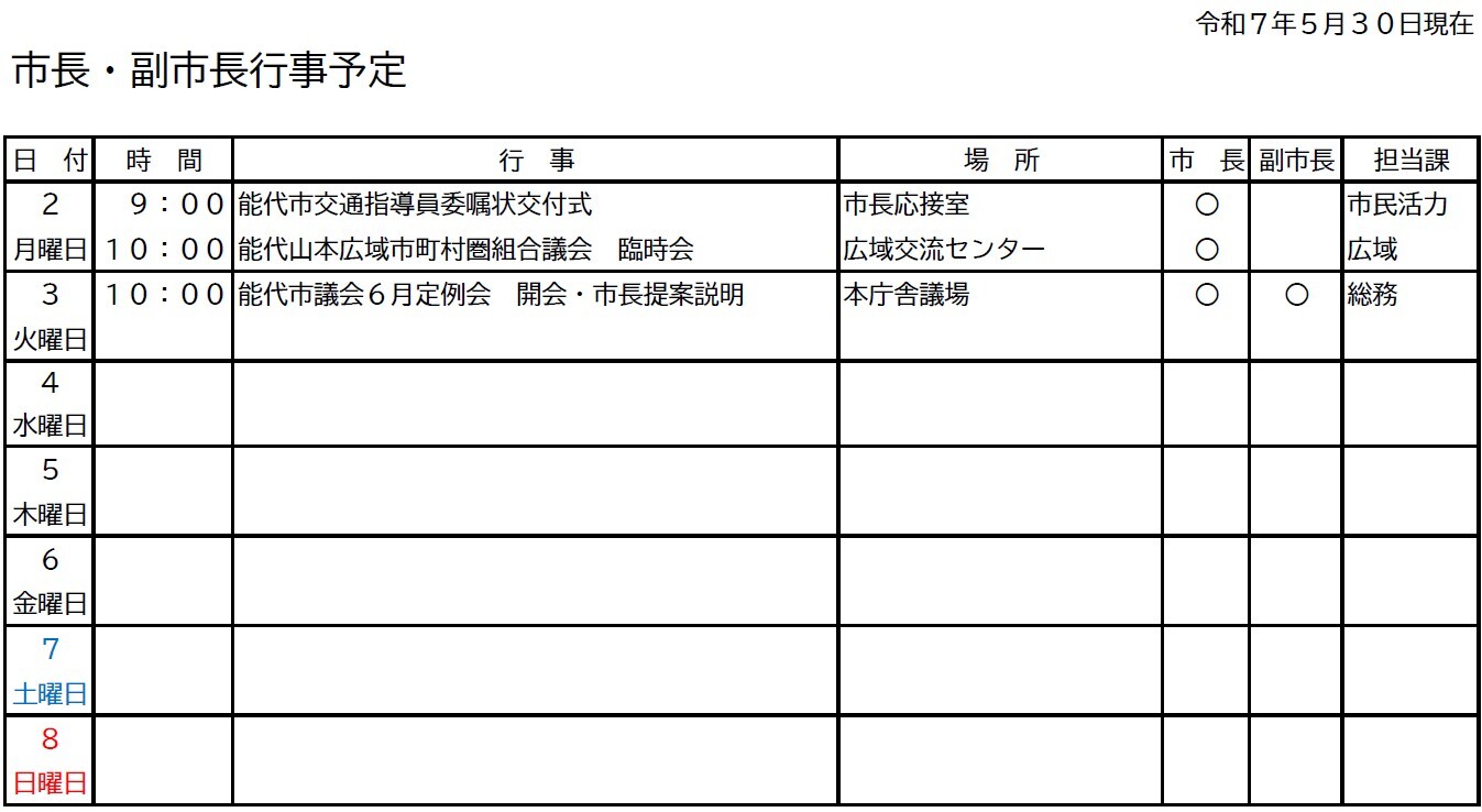 市長・副市長行事予定
