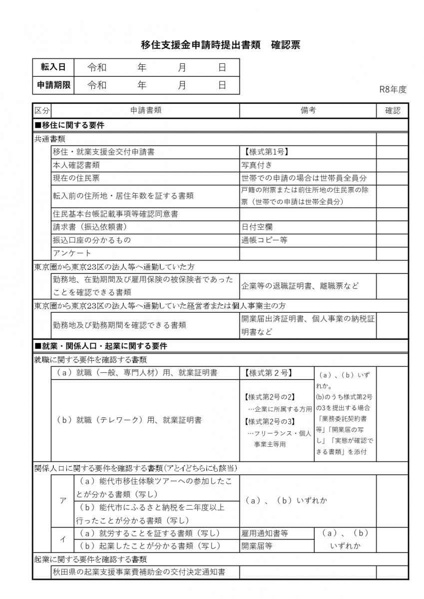 移住支援金必要書類