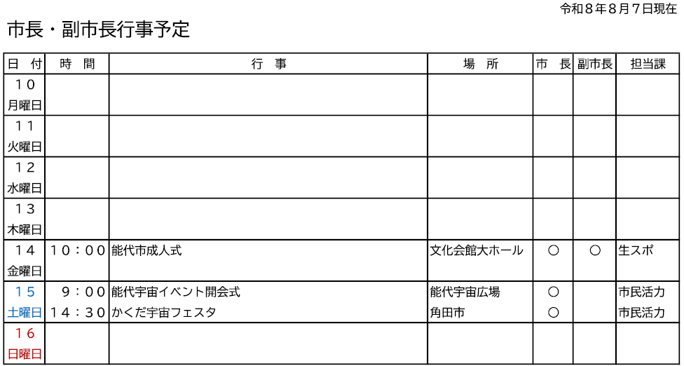市長・副市長行事予定