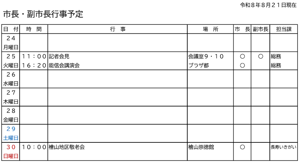市長・副市長行事予定